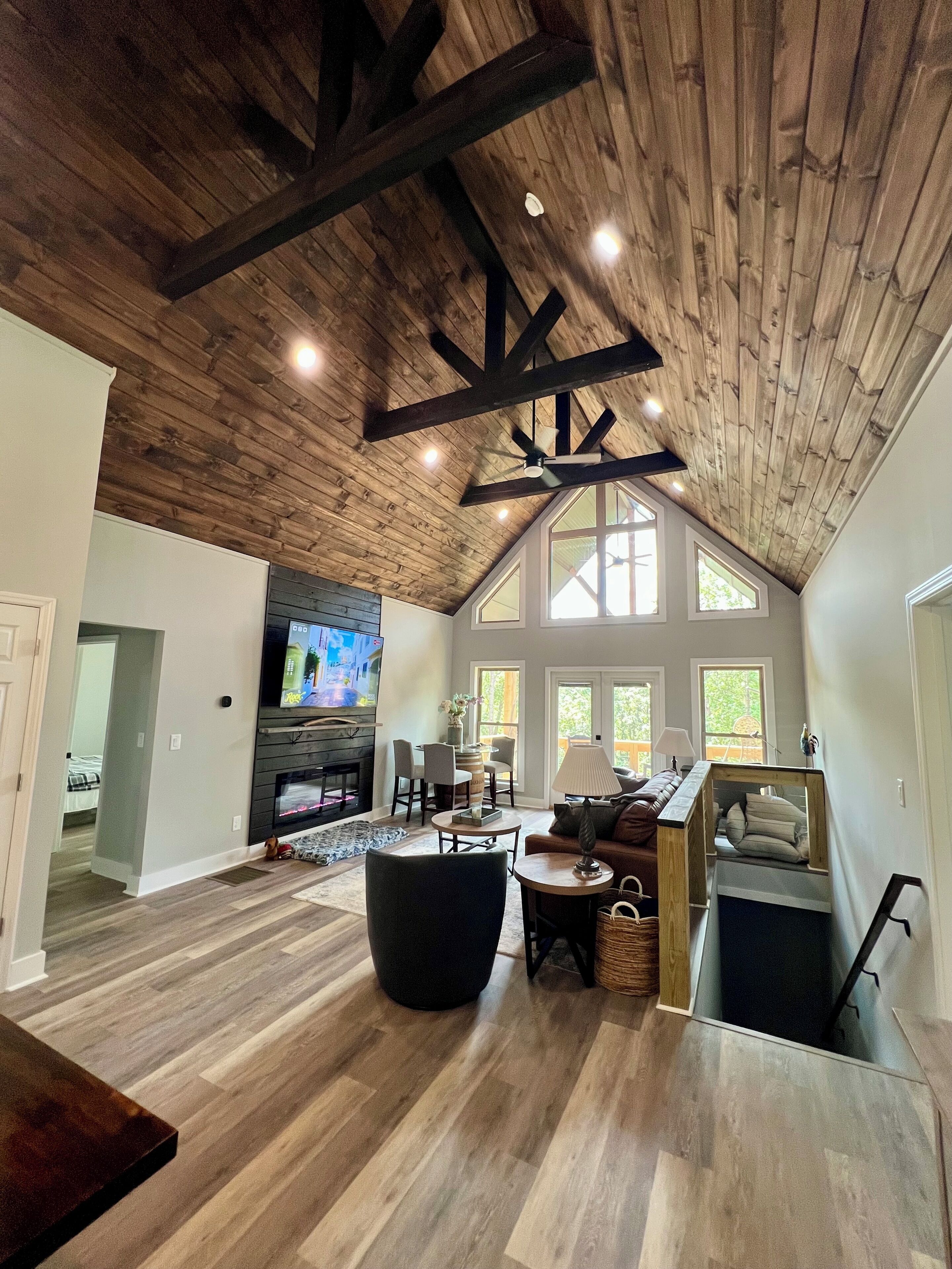 Smart TV, fireplace, video games, foosball