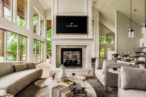 TV, fireplace, offices - Luxe Home - Heated Pool, Hot Tub & Mountain Views! (Sevier County)