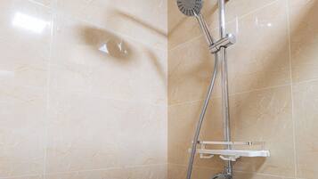 Hair dryer, bidet, towels, soap
