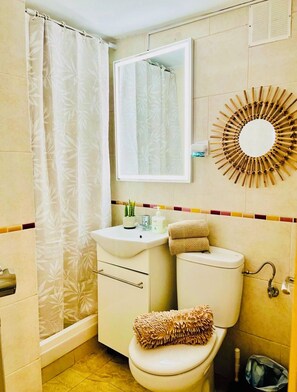 Departamento básico | Baño | Regadera, secadora de cabello, toallas, jabón 