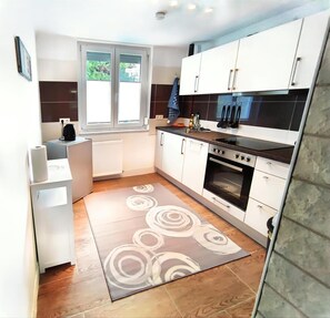 Fridge, oven, stovetop, dishwasher - Holiday Apartment 'Fewo Albglück' with Private Terrace and Wi-Fi (Albstadt)