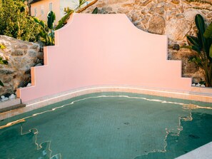 Outdoor pool, pool umbrellas, pool loungers
