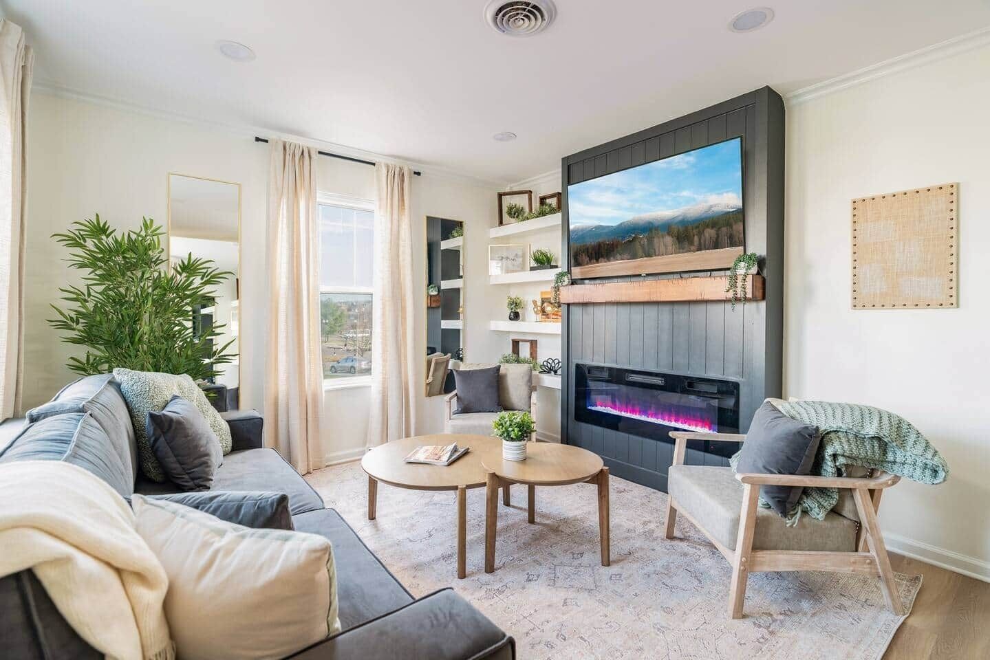 Televisión y chimenea 