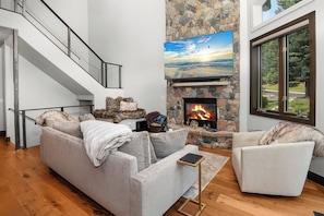 TV, fireplace - Chateau Tremonte 8 | 4BR West Vail Townhome, Free Shuttle (Vail)
