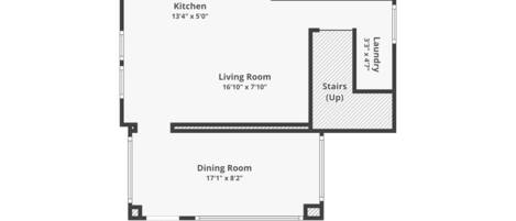Planta baixa de uma casa com cozinha medindo 4,10m x 1,52m, sala de estar medindo 5,13m x 2,36m, sala de jantar medindo 5,23m x 2,44m e área de serviço medindo 0,99m x 1,40m. O ponto de entrada está marcado no canto inferior esquerdo.