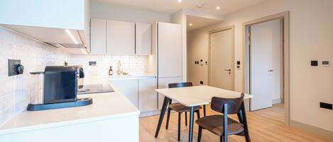 Fridge, microwave, oven, dishwasher