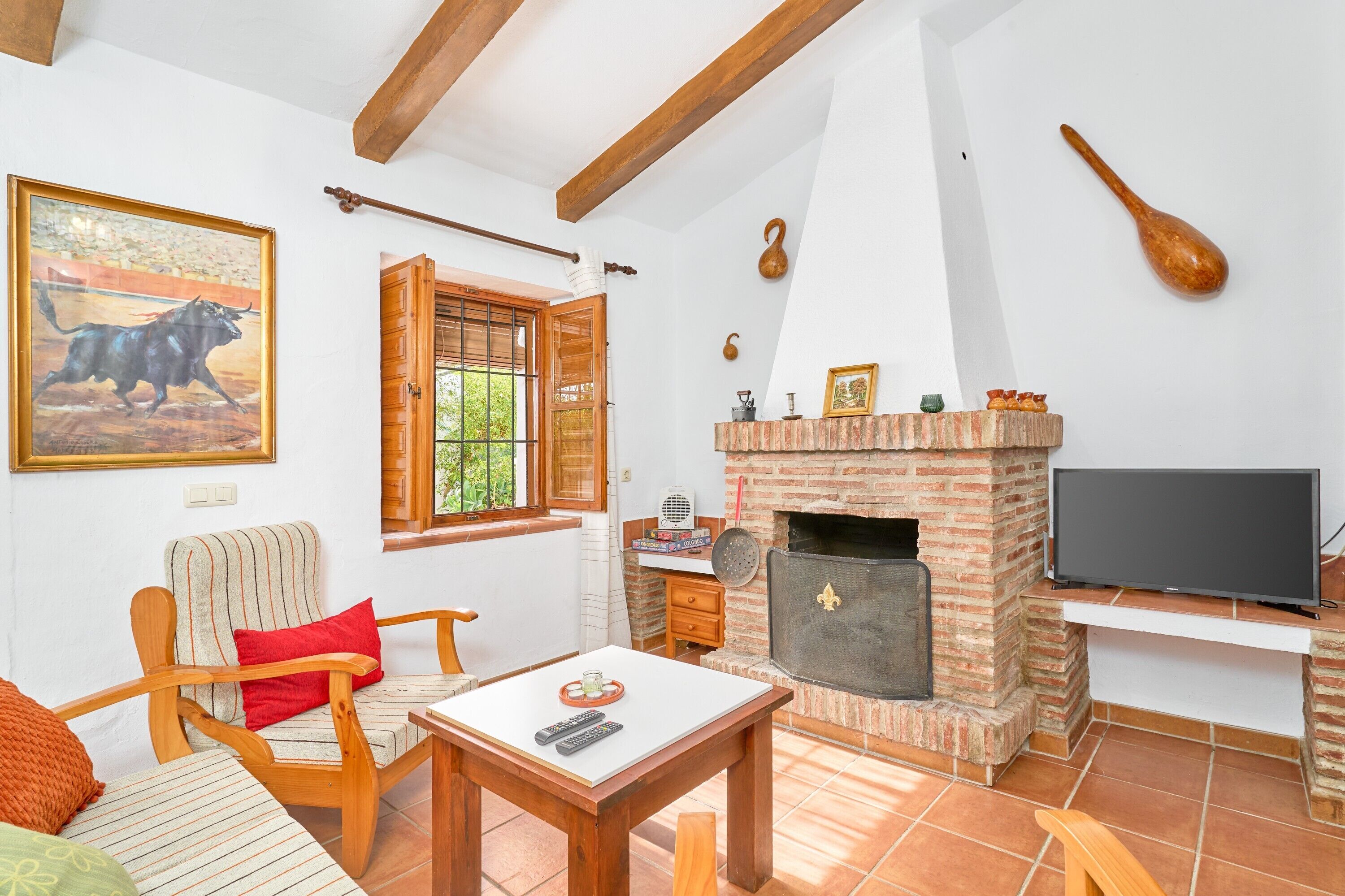 Una televisión, una chimenea