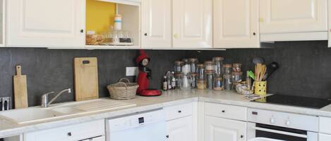 Fridge, oven, dishwasher, coffee/tea maker