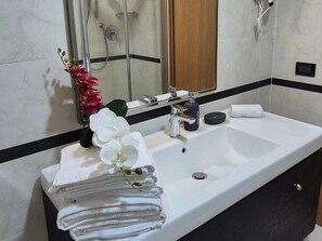 Dusch, hÄrtork, handdukar och toalettpapper