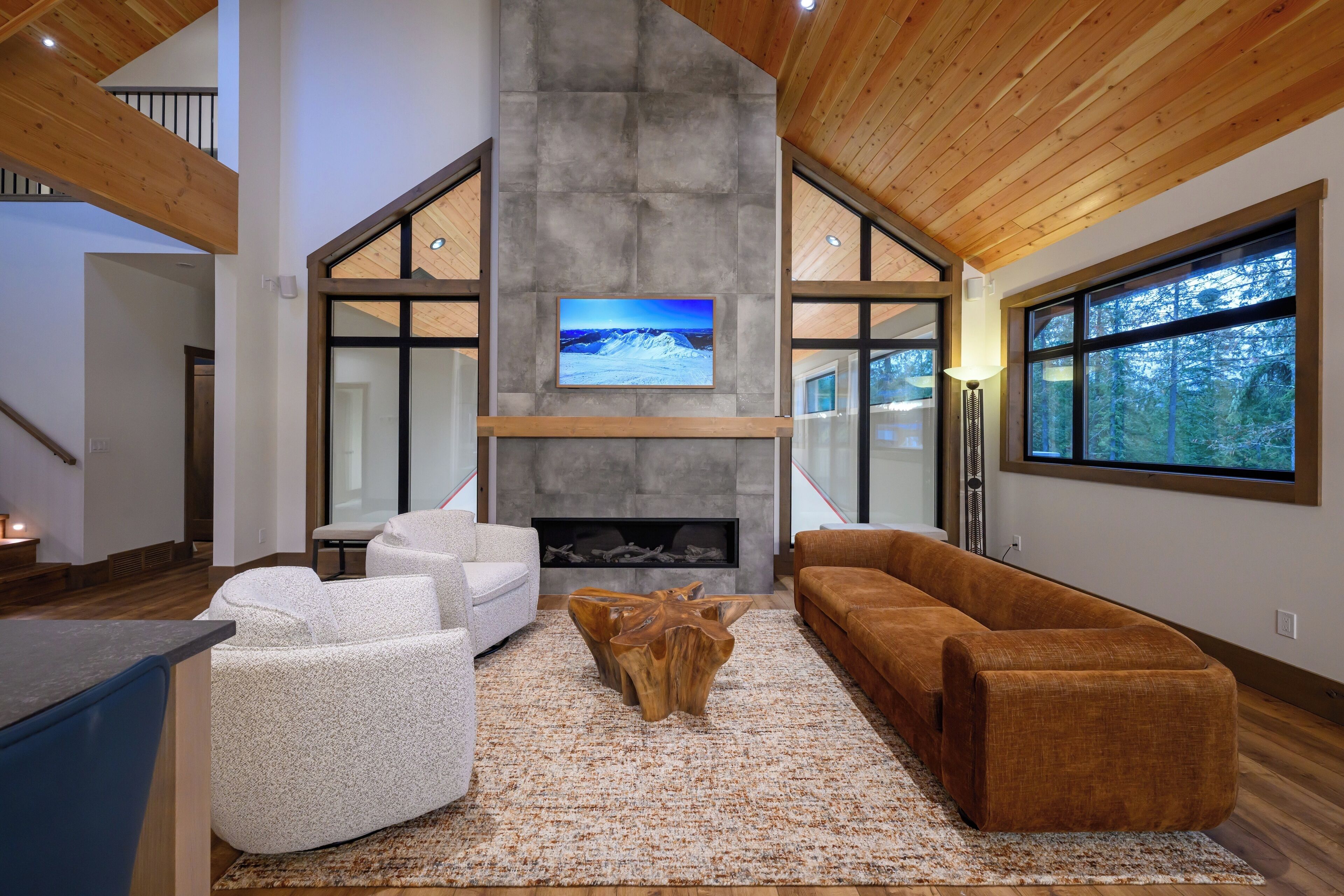 Cosy lounge with gas fireplace and smart TV