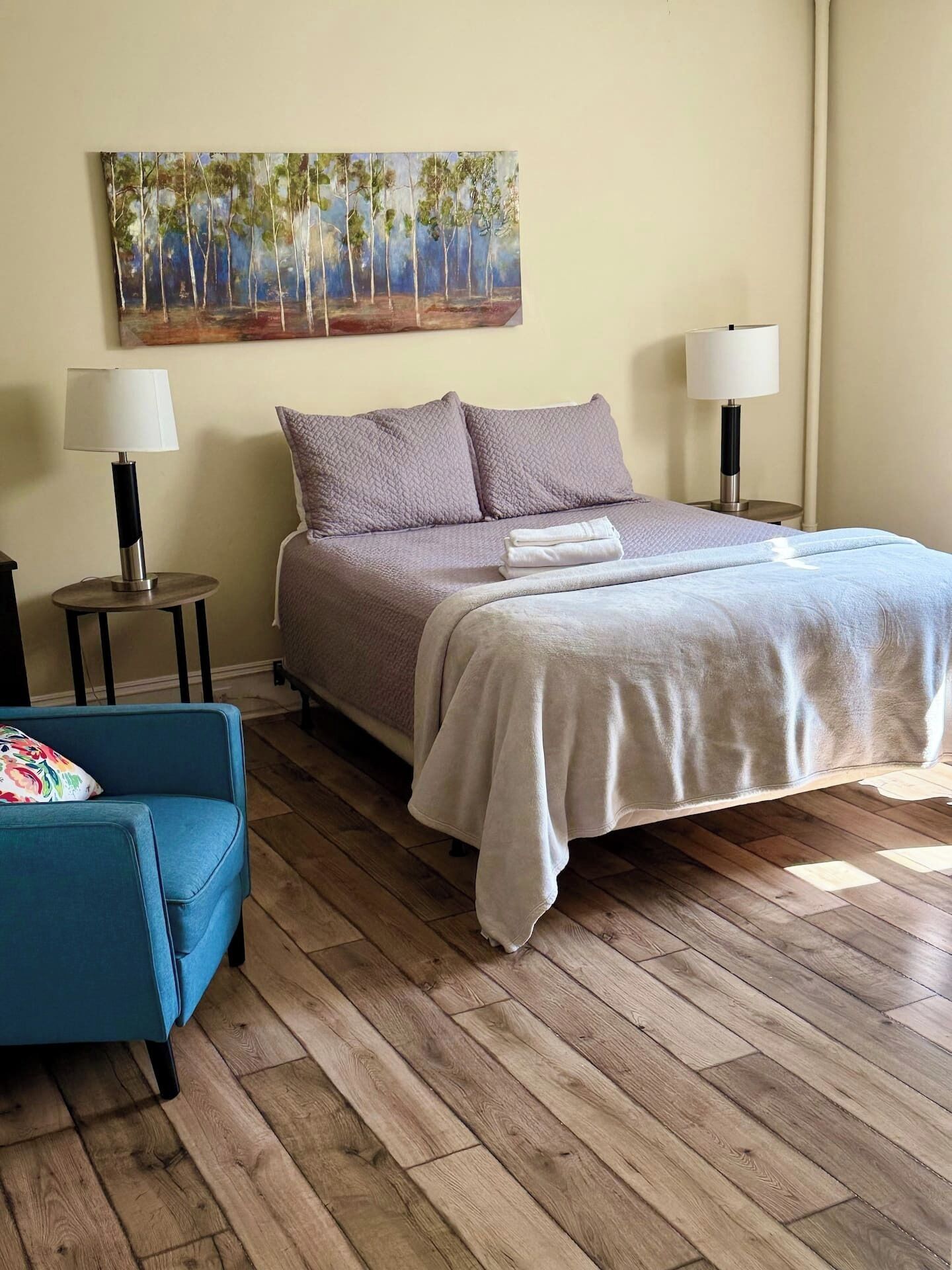 2 habitaciones, tabla de planchar con plancha y cuna de viaje 