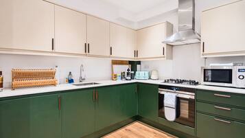 Fridge, microwave, oven, dishwasher