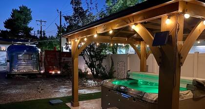 Year round:1959 Airstream Shiny Tiny Home HOTTuB