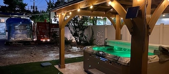 Year round:1959 Airstream Shiny Tiny Home HOTTuB
