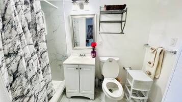 Towels, soap, shampoo, toilet paper