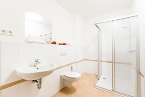Séchoir à cheveux, serviettes fournies, savon, shampooing