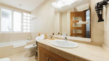 Assecador de cabells, bidet, tovalloles i sabó