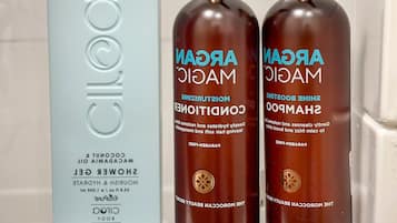 Haartrockner, Handtücher, Seife, Toilettenpapier