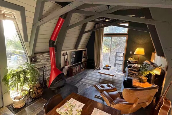 Smart TV, fireplace, video games, DVD player