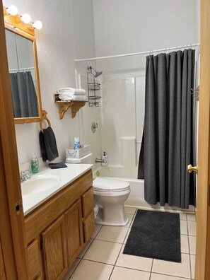 Towels, soap, shampoo, toilet paper