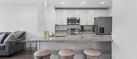 Fridge, microwave, oven, dishwasher