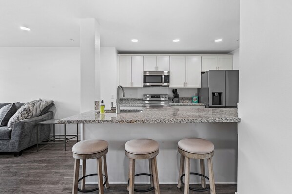 Fridge, microwave, oven, dishwasher