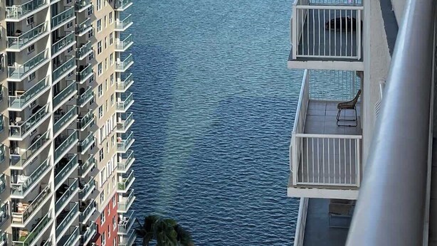Un immeuble de grande hauteur doté de nombreux balcons donnant sur une mer calme.