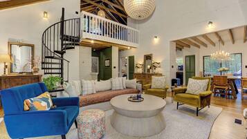 TV, fireplace, video games, foosball