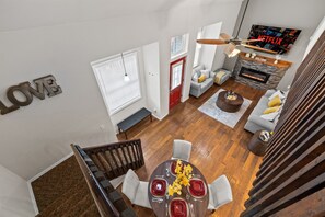 Smart TV, fireplace, foosball, table tennis