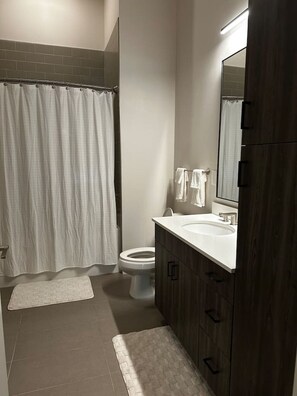 Secador de pelo, toallas, papel higiénico