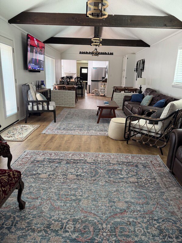 Smart TV, fireplace, video games, books