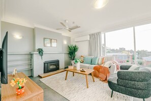 TV, fireplace
