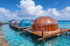 Overwater bungalows with clear blue water and wooden walkways. - Turtle Garden Resort @ Semporna (Semporna)