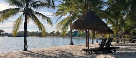 Beach volleyball, fishing
