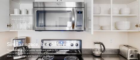 Fridge, microwave, oven, dishwasher