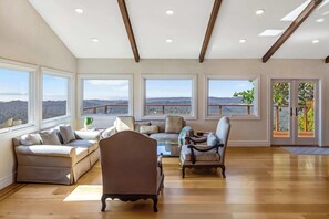 Televisio, takka, työhuone