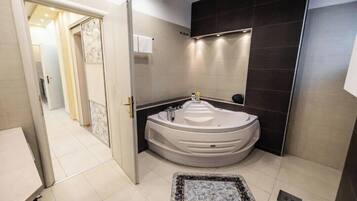 Shower, jetted bath, hair dryer, bidet
