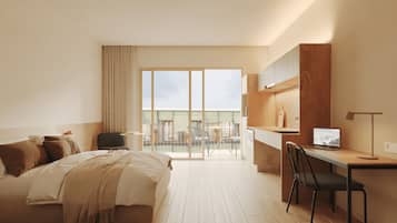 Deluxe kamer, balkon, uitzicht op stad | Een kluis op de kamer, een bureau, een laptopwerkplek