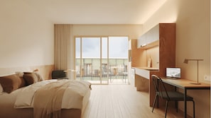 Rom – deluxe, balkong, byutsikt | Safe på rommet, skrivebord og skrivebord for bærbar PC