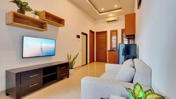 Villa, Patio, Pool View | Living area | 43-inch Smart TV with digital channels, Netflix, streaming services