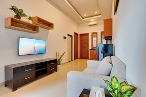 Villa, Patio, Pool View | Living area | 43-inch Smart TV with digital channels, Netflix, streaming services