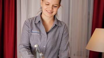 Double Room, Balcony, River View | In-room safe, desk, laptop workspace, blackout drapes