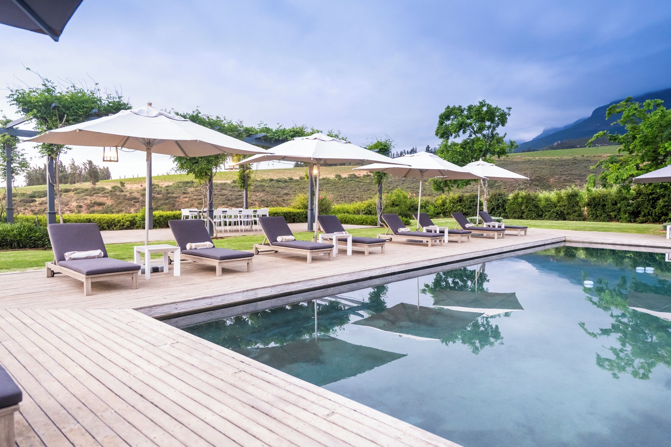 2 outdoor pools, pool umbrellas, pool loungers