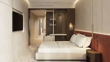 Minibar, caja fuerte, escritorio y espacio para trabajar con un portátil