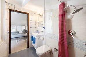 Douche, articles de toilette (gratuits), séchoir à cheveux