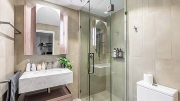 Hair dryer, towels, toilet paper