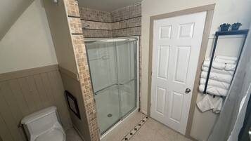 Shower, hair dryer, bidet, towels