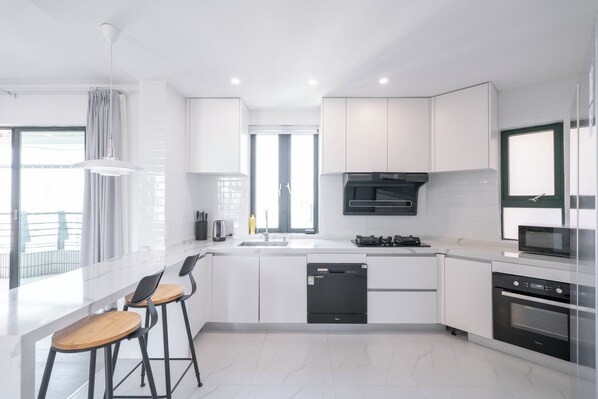 Superior Apartment, 4 Bedrooms, Balcony, City View | Private kitchen