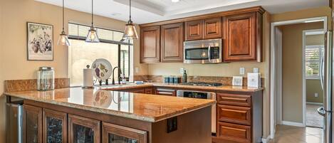 Fridge, microwave, dishwasher, coffee/tea maker