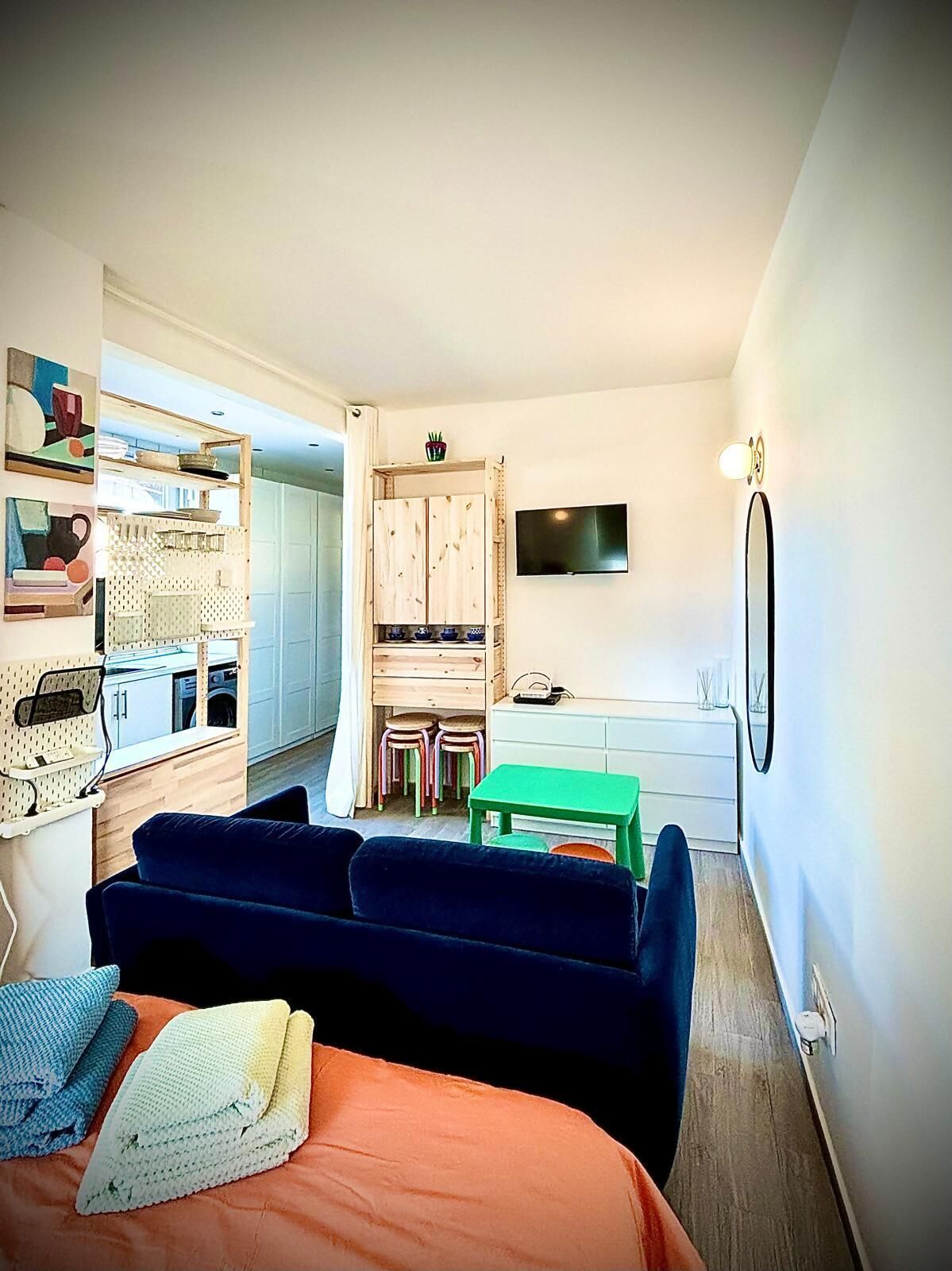 1 bedroom, desk, iron/ironing board, travel cot